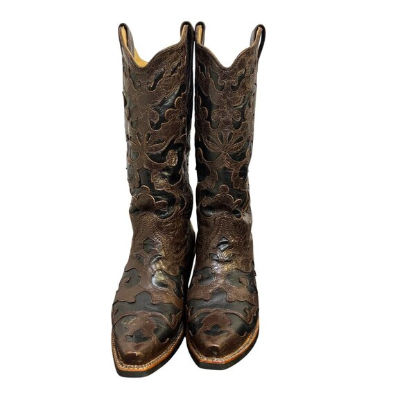 Corral Western Leather Boots Brown Black Overlay Size 8 - Picture 3 of 10
